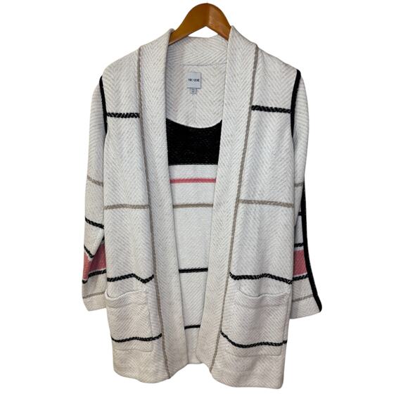 Nic+Zoe Cardigan Women X Small Beige Striped Open Preppy Cabin Outdoors Work‎ - Picture 1 of 9